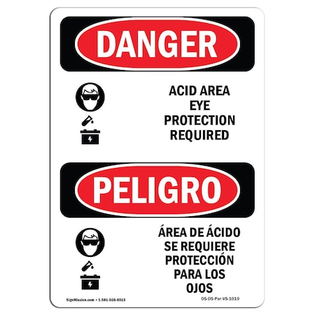 Signmission OSHA Sign, Acid Area Eye Protection Required Bilingual, 5in X 3.5in Decal, 3.5" W, 5" H, Spanish OS-DS-D-35-VS-1019